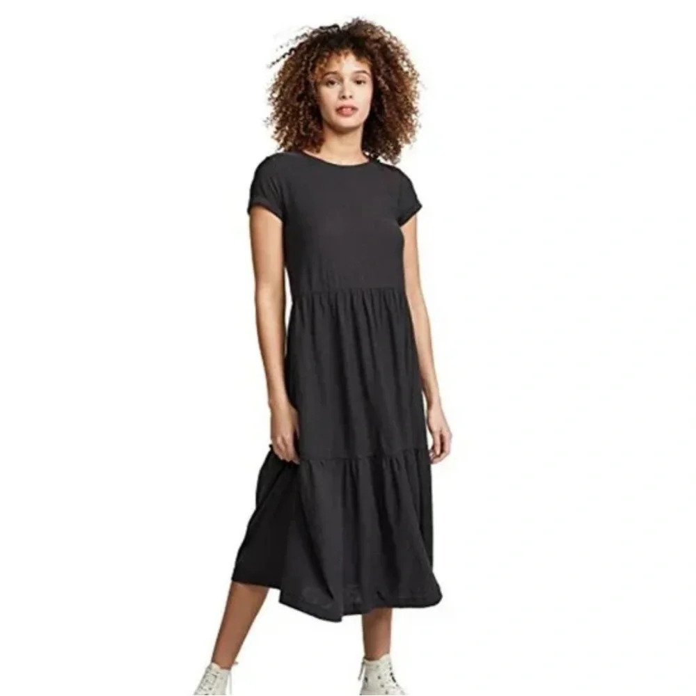 Nation LTD Roman Cotton Tiered Washed‎ Black Short Sleeve Dress